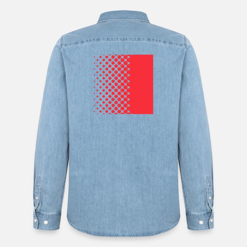 Halftone Gradient Rotes Panel - Männer Jeanshemd Organic von Stanley/Stella - verwaschenes Hellblau