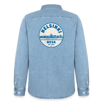Helsinki Skyline Emblem 1550 - Männer Jeanshemd Organic von Stanley/Stella - verwaschenes Hellblau - Hinten - AI Model Male 185 light (185cm)