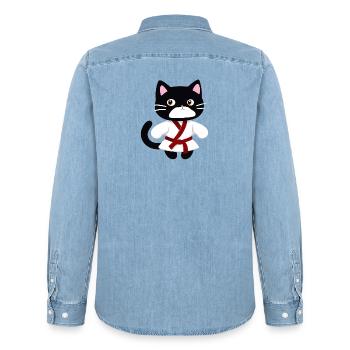 ticker, Happy Colorful Owl wearing Headphones, kaw - Männer Jeanshemd Organic von Stanley/Stella - verwaschenes Hellblau - Hinten - AI Model Male 185 light (185cm)