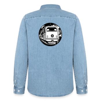 Locomotive, train, railway - Men’s Organic Denim Shirt by Stanley/Stella - light wash - Back - AI Model Male 185 light (185cm)