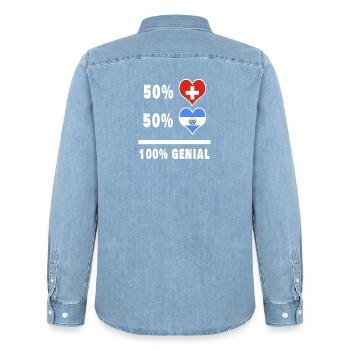 El Salvador und Schweiz 100% Genial Flagge - Männer Jeanshemd Organic von Stanley/Stella - verwaschenes Hellblau - Hinten - AI Model Male 185 light (185cm)