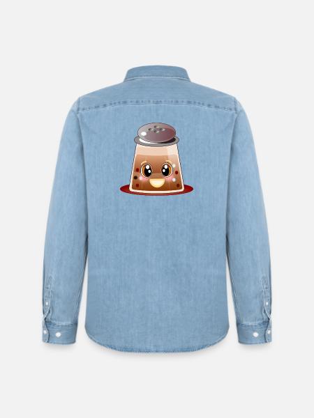 Kawaii Pfeffer - Pfefferkörner - Pfefferstreuer - Männer Jeanshemd Organic von Stanley/Stella - verwaschenes Hellblau
