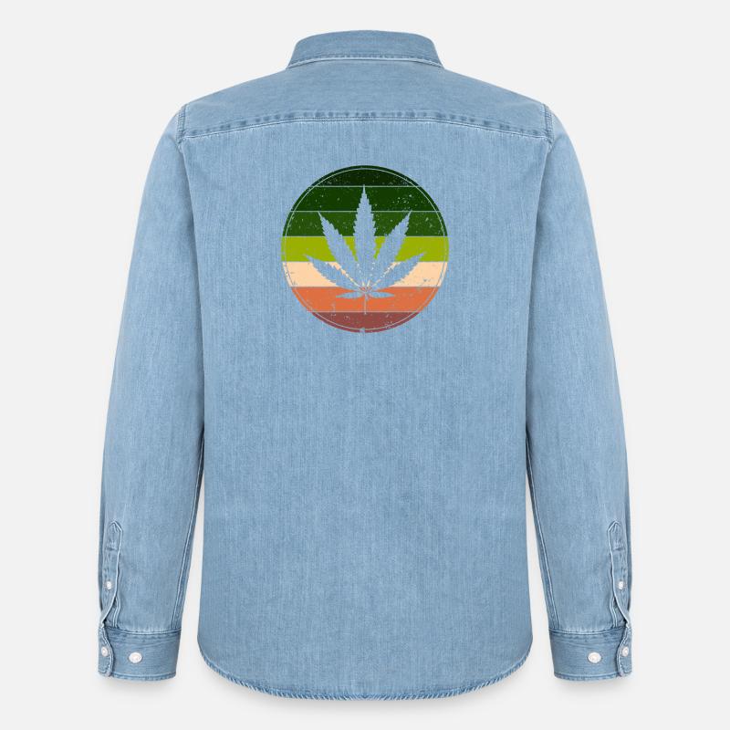 Retro Rainbow Cannabis Runde - Männer Jeanshemd Organic von Stanley/Stella - verwaschenes Hellblau