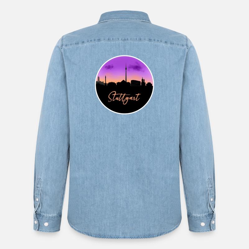 Stuttgart Fine Skyline - Männer Jeanshemd Organic von Stanley/Stella - verwaschenes Hellblau