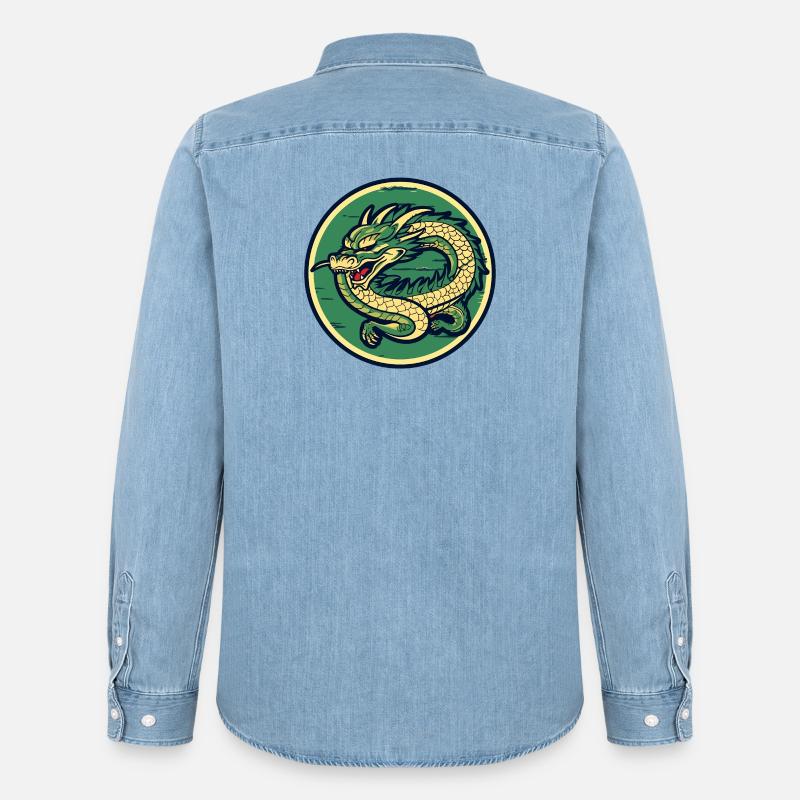 Dragon Crest Circle Patch - Männer Jeanshemd Organic von Stanley/Stella - verwaschenes Hellblau