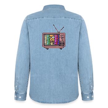 Fernsehabend Streaming Theater Movies Fernsehen - Männer Jeanshemd Organic von Stanley/Stella - verwaschenes Hellblau - Hinten - AI Model Male 185 light (185cm)