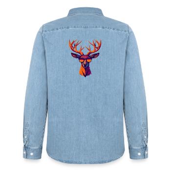Retro Deer Revolt - Men’s Organic Denim Shirt by Stanley/Stella - light wash - Back - AI Model Male 185 light (185cm)