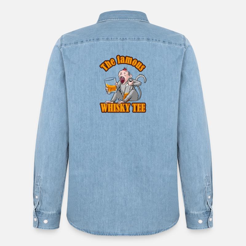Das berühmte Whisky-Tee – Aper'Monkey Edition - Männer Jeanshemd Organic von Stanley/Stella - verwaschenes Hellblau