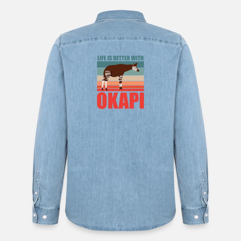 Okapi im Einklang mit der Natur - Männer Jeanshemd Organic von Stanley/Stella - verwaschenes Hellblau