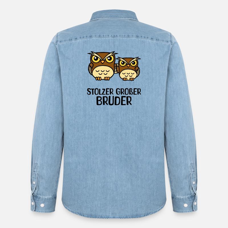 Großer Bruder Statement Eule Geschwisterliebe - Männer Jeanshemd Organic von Stanley/Stella - verwaschenes Hellblau