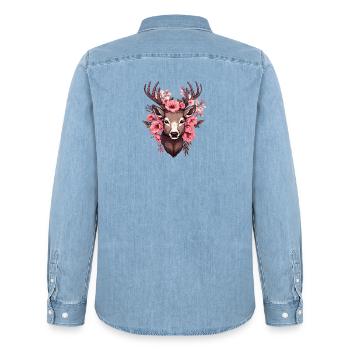 Reh Hirsch mit Blumen Trachten Rehkopf Hirschkopf - Männer Jeanshemd Organic von Stanley/Stella - verwaschenes Hellblau - Hinten - AI Model Male 185 light (185cm)