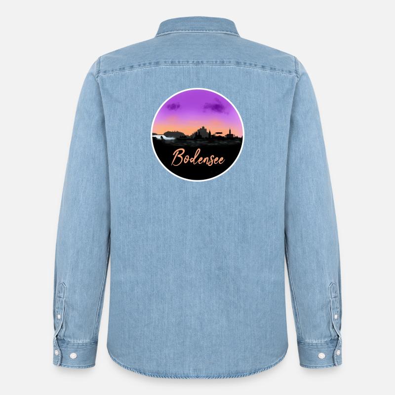 Bodensee Fineline Skyline - Männer Jeanshemd Organic von Stanley/Stella - verwaschenes Hellblau