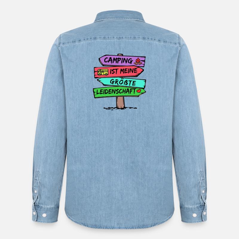 Campingplatz Camping Wanderer Wohnmobil Statement - Männer Jeanshemd Organic von Stanley/Stella - verwaschenes Hellblau