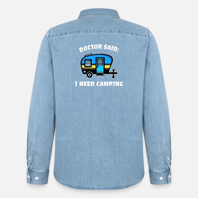 Urlaub Statement Wohnwagen Camping Wanderer - Männer Jeanshemd Organic von Stanley/Stella - verwaschenes Hellblau