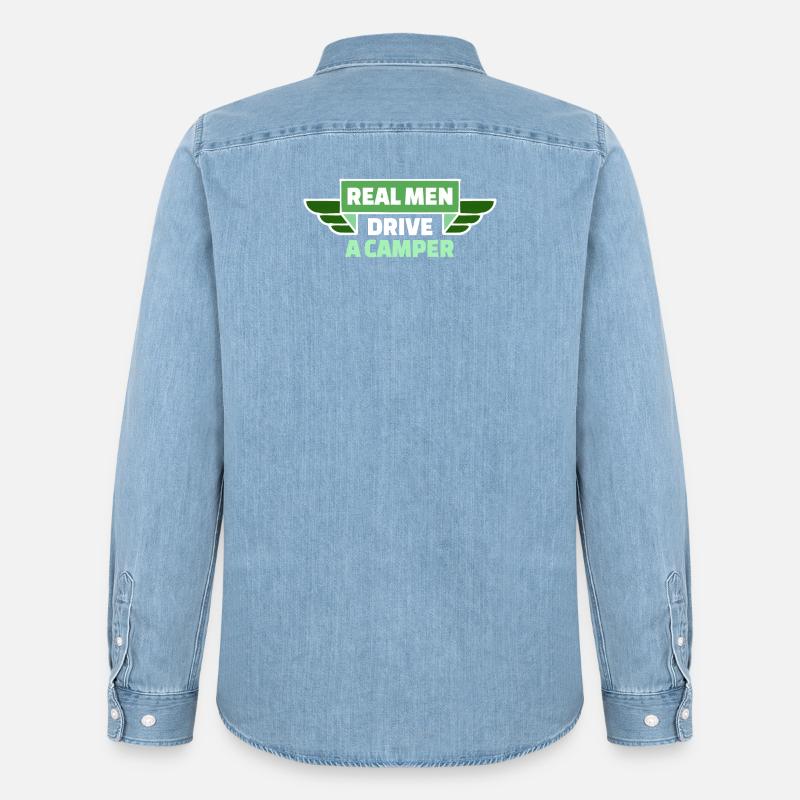 Camper Statement Camping Wanderer Wanderlust - Männer Jeanshemd Organic von Stanley/Stella - verwaschenes Hellblau