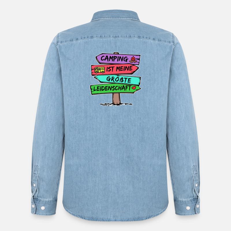 Camping Statement Wanderlust Wanderer Herz Camper - Männer Jeanshemd Organic von Stanley/Stella - verwaschenes Hellblau