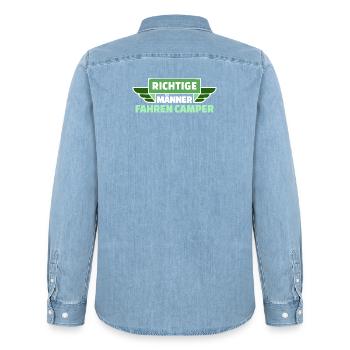 Camping Wanderer Camper Wanderlust Statement - Männer Jeanshemd Organic von Stanley/Stella - verwaschenes Hellblau - Hinten - AI Model Male 185 light (185cm)