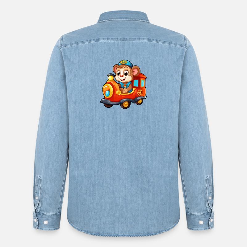Affe Eisenbahn Schimpanse Affe fährt Eisenbahn - Männer Jeanshemd Organic von Stanley/Stella - verwaschenes Hellblau