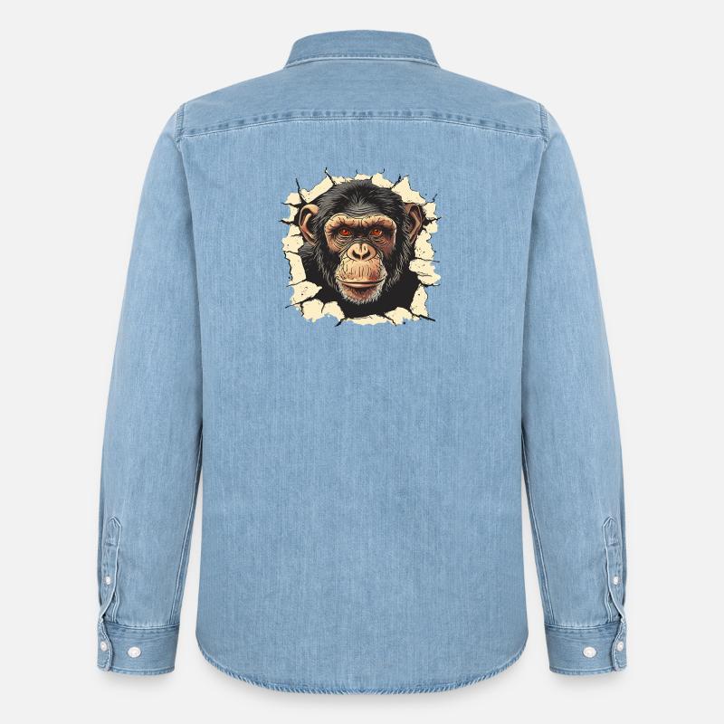 monkey, monkey head, chimpanzee, monkey - Men’s Organic Denim Shirt by Stanley/Stella - light wash