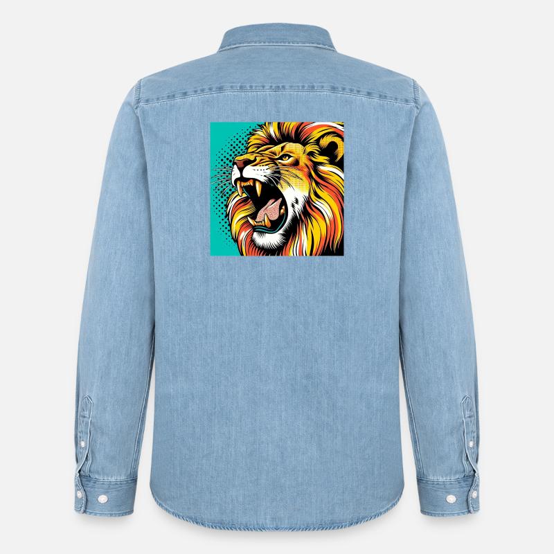 Löwe Pop Art - Männer Jeanshemd Organic von Stanley/Stella - verwaschenes Hellblau