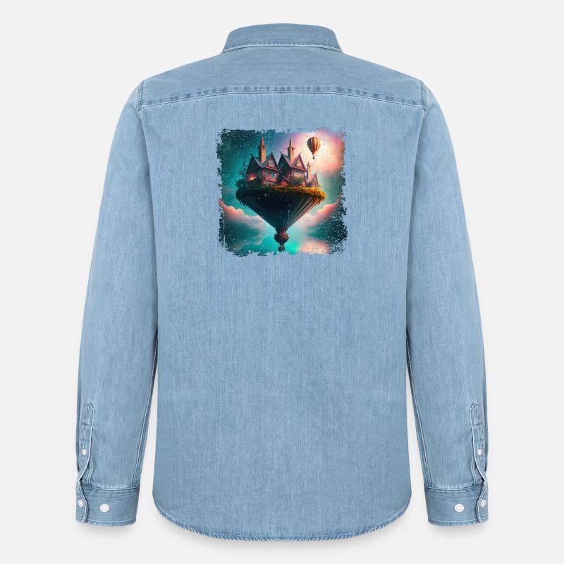 Fantasy schwebendes Dorf - Männer Jeanshemd Organic von Stanley/Stella - verwaschenes Hellblau