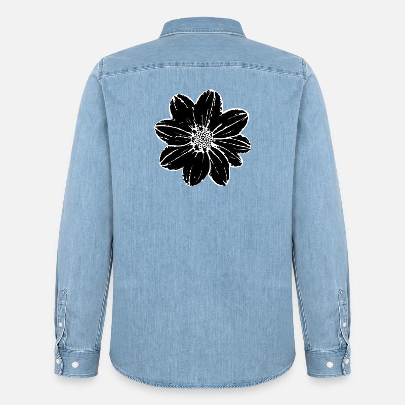 Fleur, Noir, Fleurs, Noir, Fleur - Chemise en denim homme bio Stanley/Stella - bleu clair délavé