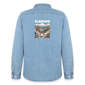 Voyages de vacances à Olongapo City, Philippines - Chemise en denim homme bio Stanley/Stella - bleu clair délavé - Dos - AI Model Male 185 light (185cm)
