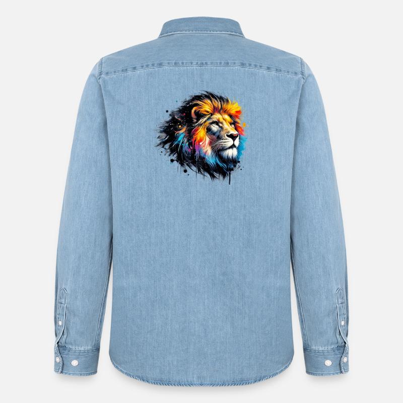 Löwe - Männer Jeanshemd Organic von Stanley/Stella - verwaschenes Hellblau
