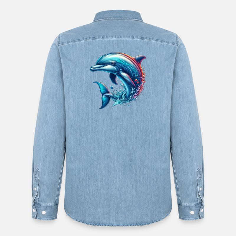 Delfin - Männer Jeanshemd Organic von Stanley/Stella - verwaschenes Hellblau