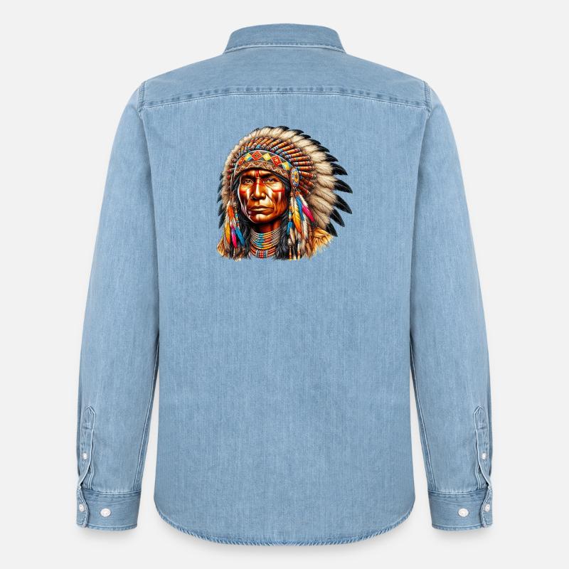 Indiano d'America Pellerossa Americano - Camicia in denim uomo bio di Stanley/Stella - azzurro chiaro slavato