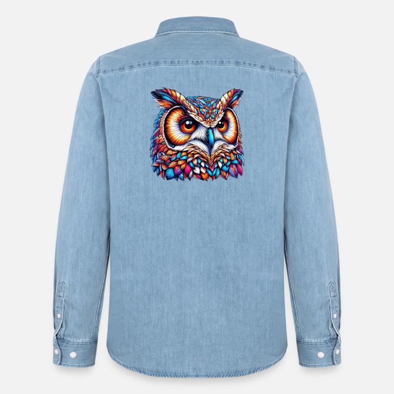 Eule - Männer Jeanshemd Organic von Stanley/Stella - verwaschenes Hellblau