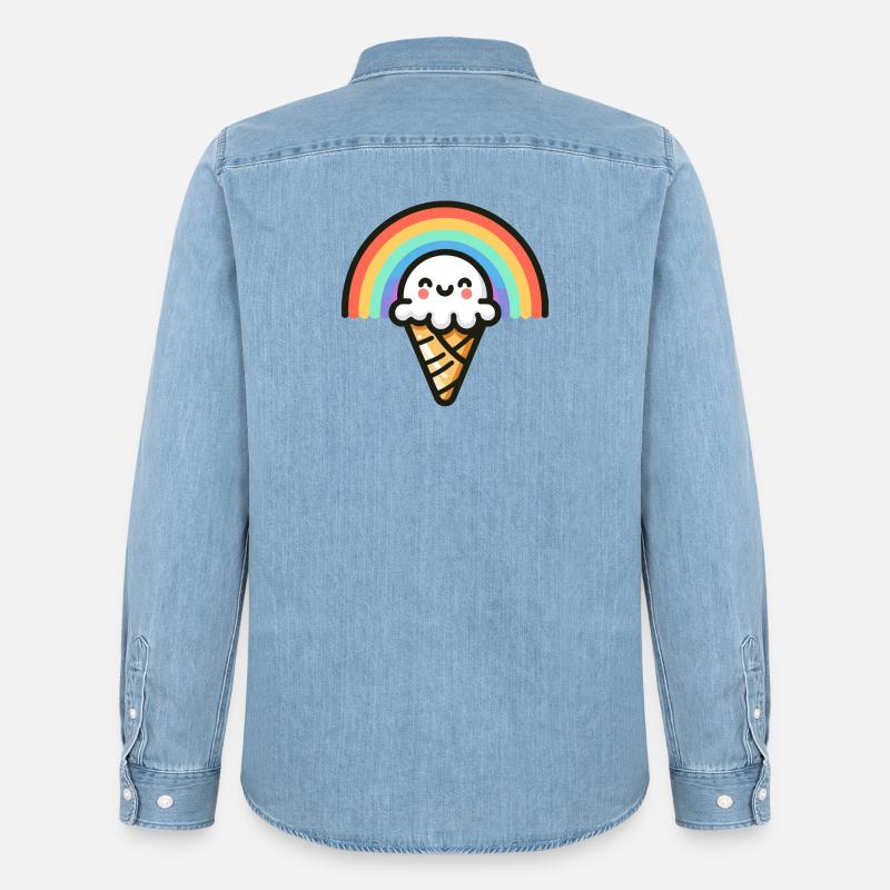 Rainbow Scoop: Der süßeste Bogen - Männer Jeanshemd Organic von Stanley/Stella - verwaschenes Hellblau