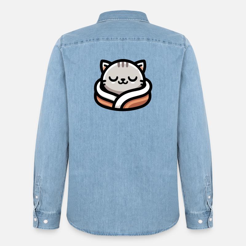 Schlummerpfoten: Der verträumte Tabby - Männer Jeanshemd Organic von Stanley/Stella - verwaschenes Hellblau