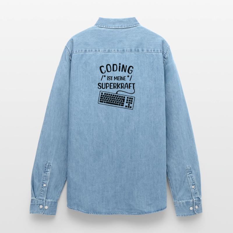 Computer Code Statement Developer Computergeek Men’s Organic Denim Shirt by Stanley/Stella