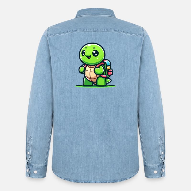 Trailblazer Turtle: Der Entdecker - Männer Jeanshemd Organic von Stanley/Stella - verwaschenes Hellblau