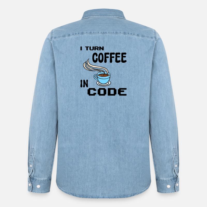 Programmeur de code Scripting Statement Développeur - Chemise en denim homme bio Stanley/Stella - bleu clair délavé