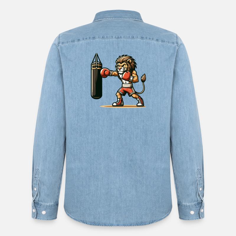 Punchline King: Der Boxlöwe - Männer Jeanshemd Organic von Stanley/Stella - verwaschenes Hellblau