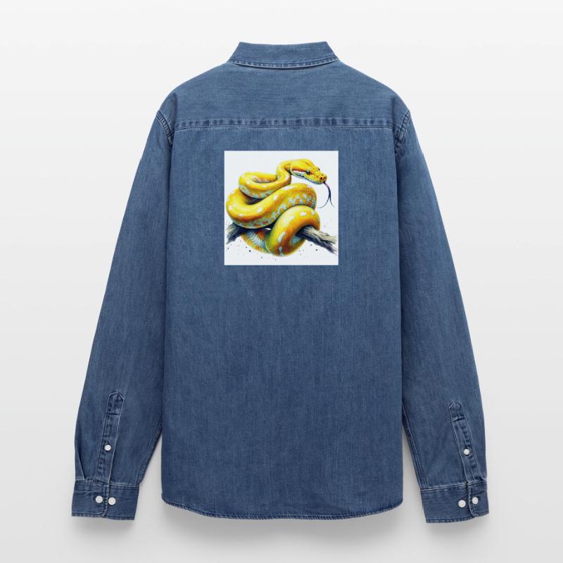 Yellow python Men’s Organic Denim Shirt by Stanley/Stella