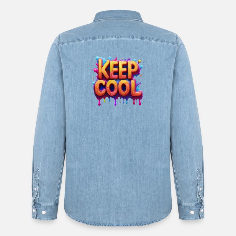 keep cool text in 3d - Männer Jeanshemd Organic von Stanley/Stella - verwaschenes Hellblau