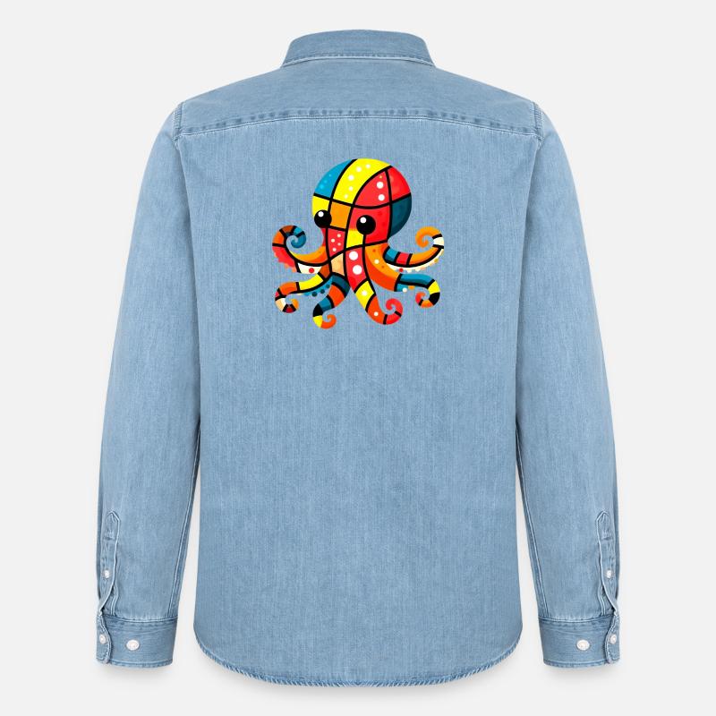 Krake - Männer Jeanshemd Organic von Stanley/Stella - verwaschenes Hellblau