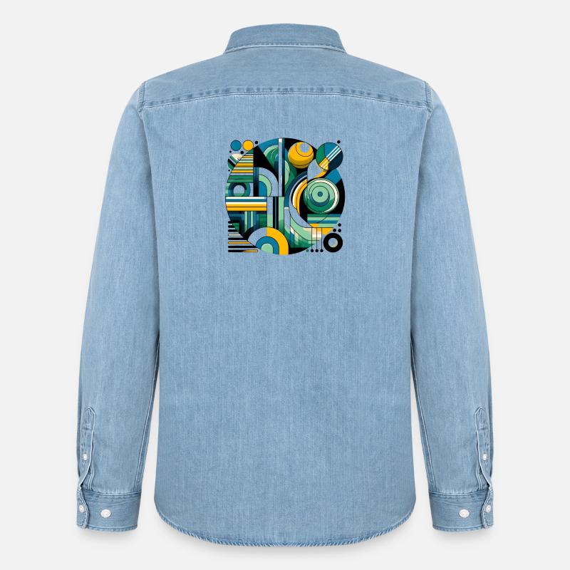 Neon Geometry — Retro Pulse - Männer Jeanshemd Organic von Stanley/Stella - verwaschenes Hellblau
