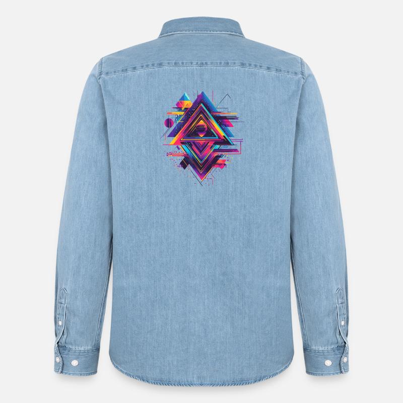 Futuristisches Psychedelisch Techno Trance 90s 80s - Männer Jeanshemd Organic von Stanley/Stella - verwaschenes Hellblau