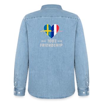 La Suède et la France, une amitié à 100 % - Chemise en denim homme bio Stanley/Stella - bleu clair délavé - Dos - AI Model Male 185 light (185cm)