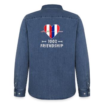 Peru and France 100% friendship - Men’s Organic Denim Shirt by Stanley/Stella - mid washy  - Back - AI Model Male 185 light (185cm)