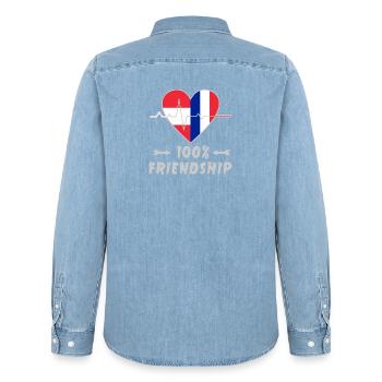 Österreich und Frankreich 100% Freundschaft - Männer Jeanshemd Organic von Stanley/Stella - verwaschenes Hellblau - Hinten - AI Model Male 185 light (185cm)