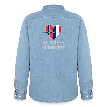 Norwegen und Frankreich 100% Freundschaft - Männer Jeanshemd Organic von Stanley/Stella - verwaschenes Hellblau - Hinten - AI Model Male 185 light (185cm)