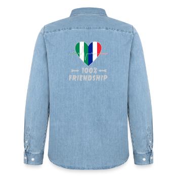 Nigeria and France 100% friendship - Men’s Organic Denim Shirt by Stanley/Stella - light wash - Back - AI Model Male 185 light (185cm)