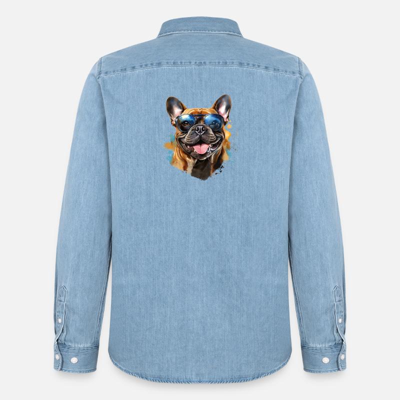 Frenchie mit Sonnenbrille - Männer Jeanshemd Organic von Stanley/Stella - verwaschenes Hellblau