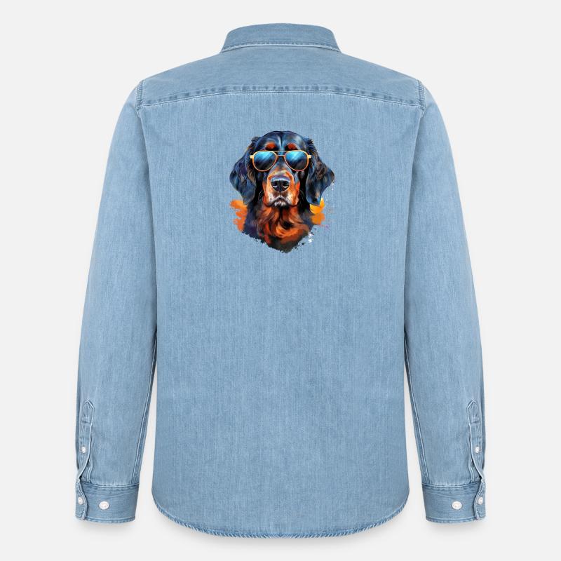 Gordon Setter mit Sonnenbrille - Männer Jeanshemd Organic von Stanley/Stella - verwaschenes Hellblau