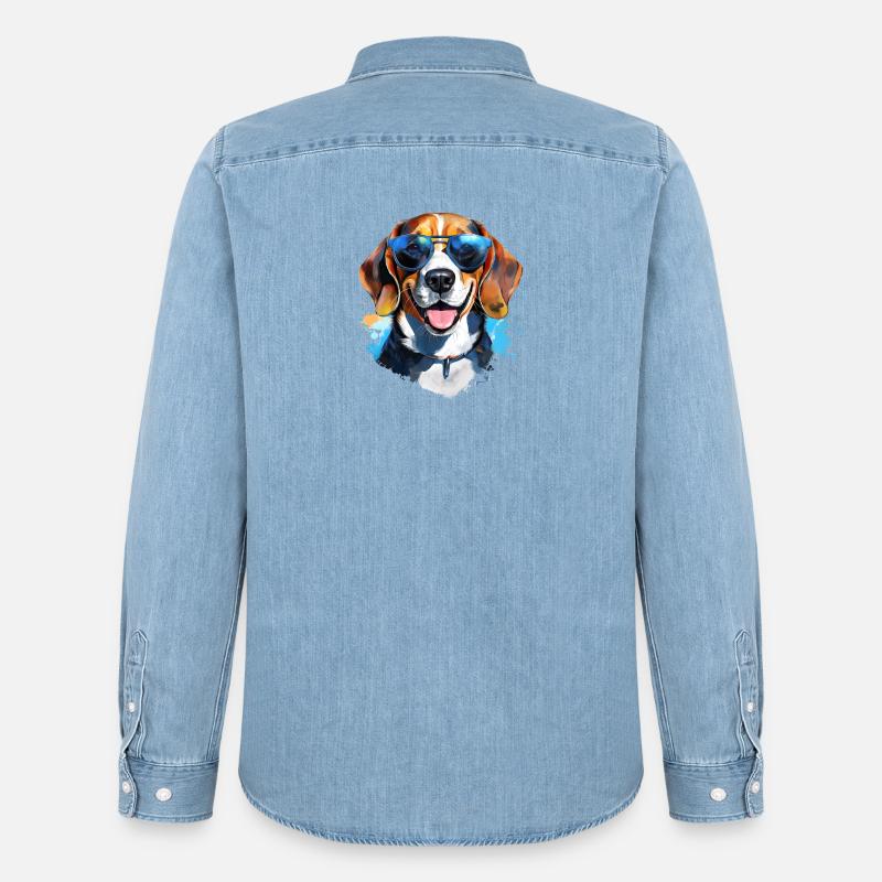 Beagle mit Sonnenbrille - Männer Jeanshemd Organic von Stanley/Stella - verwaschenes Hellblau